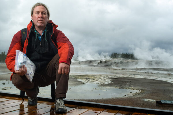 Dr. Eric Boyd studying the Norris Geyser Basin in Yellowstone