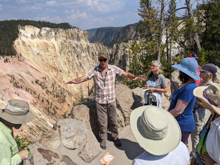 Dr. Rob Thomas teaching a group of students at the Grand Canyon of the Yellowstone